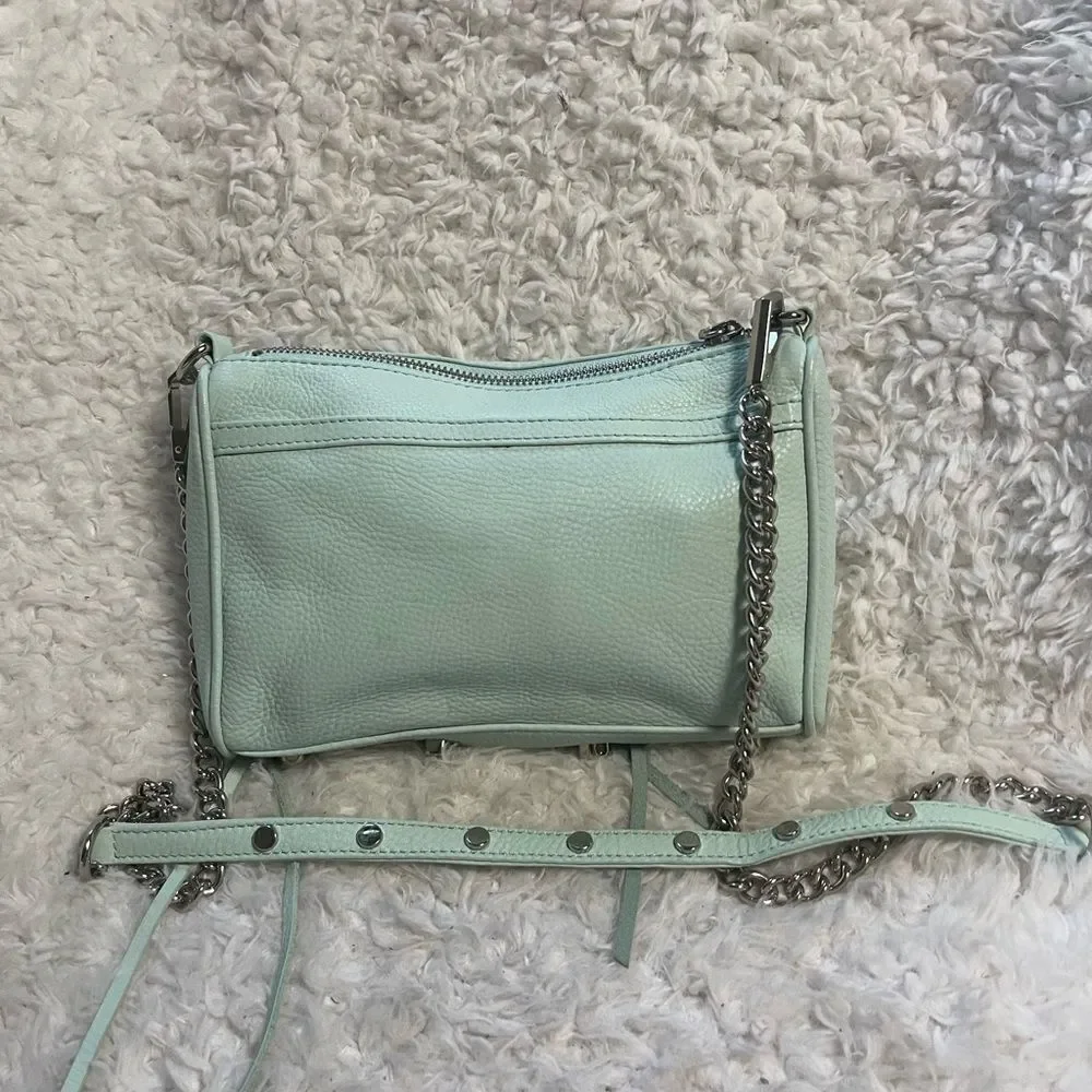 Rebecca Minkoff Mini Mac Crossbody Bag Leather mint green Chain Strap Studded - Picture 7 of 16